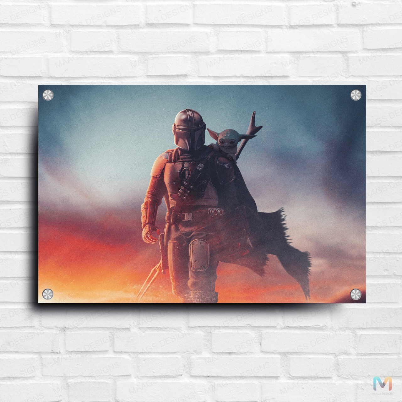 Mandalorian - Grogu Walk in the Sand - Star Wars (Premium Acrylic Glass Wall Poster)