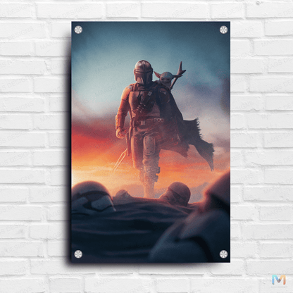 Mandalorian - Grogu Walk in the Sand - Star Wars (Premium Acrylic Glass Wall Poster)