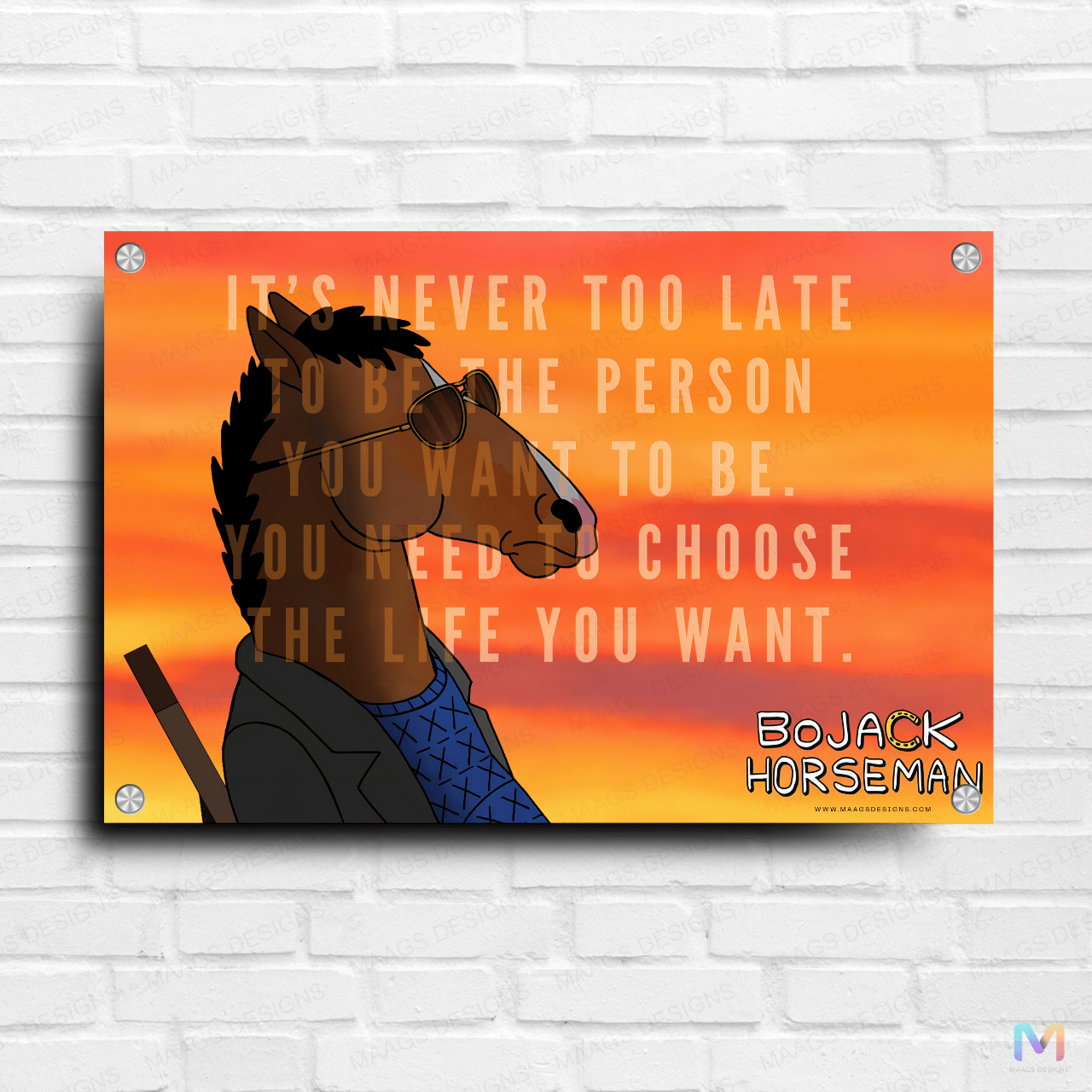 BoJack Horseman - Never Give Up Quote (Premium Acrylic Glass Wall Poster)