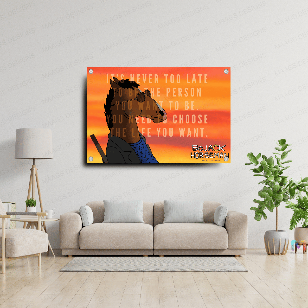 BoJack Horseman - Never Give Up Quote (Premium Acrylic Glass Wall Poster)