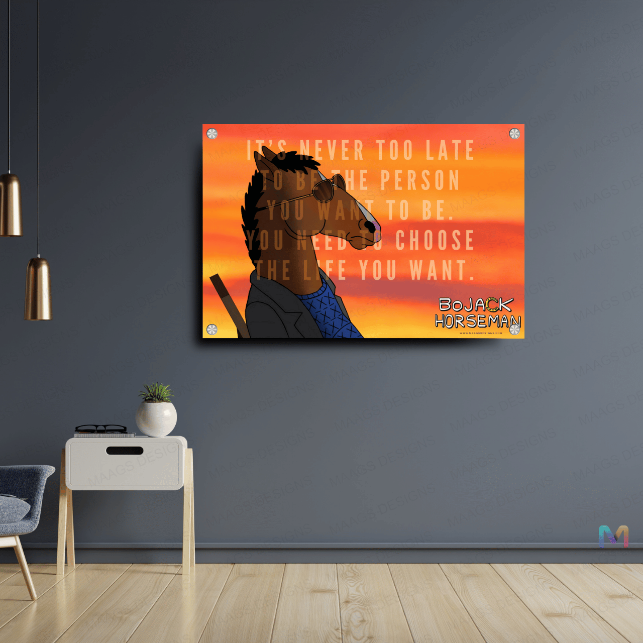 BoJack Horseman - Never Give Up Quote (Premium Acrylic Glass Wall Poster)