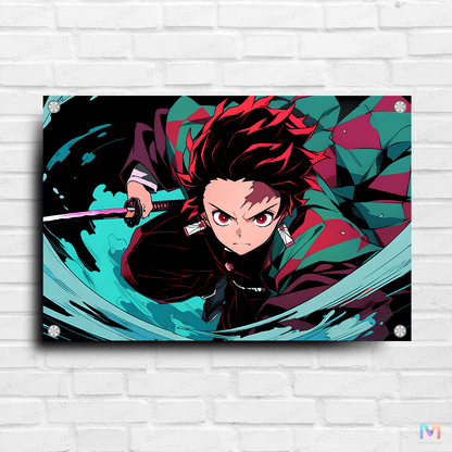 Demon Slayer - Tanjiro Water Style (Premium Acrylic Glass Wall Poster)