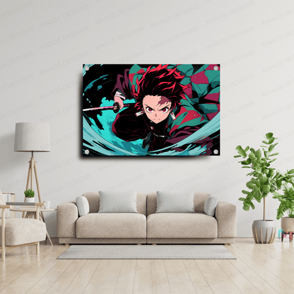 Demon Slayer - Tanjiro Water Style (Premium Acrylic Glass Wall Poster)