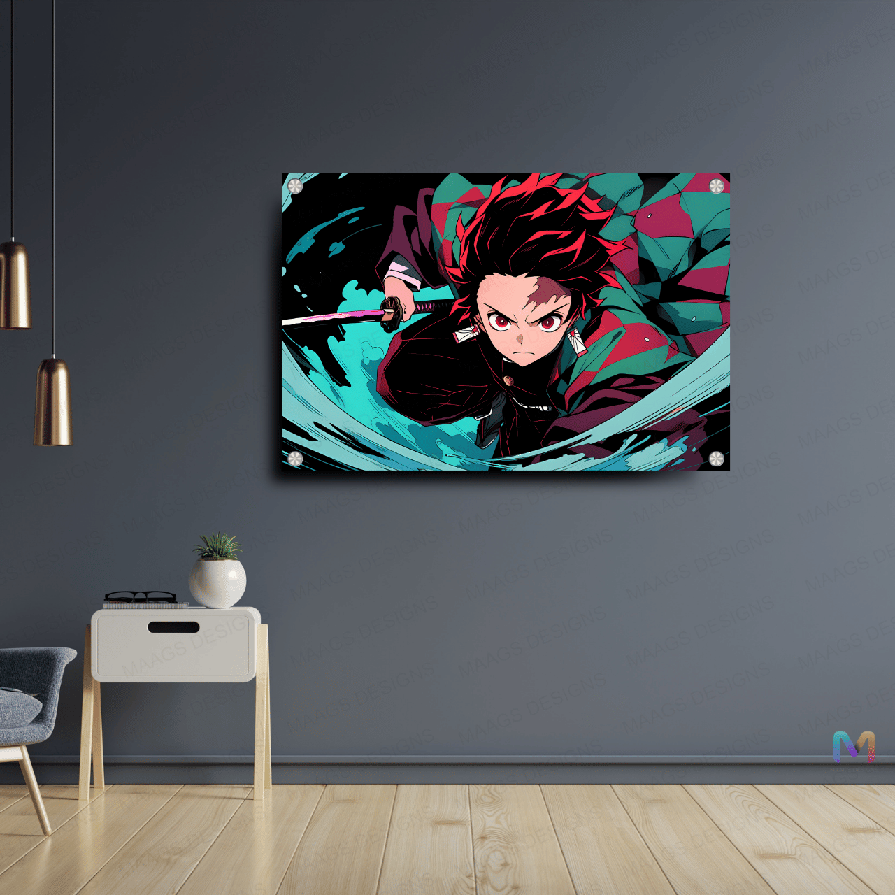 Demon Slayer - Tanjiro Water Style (Premium Acrylic Glass Wall Poster)