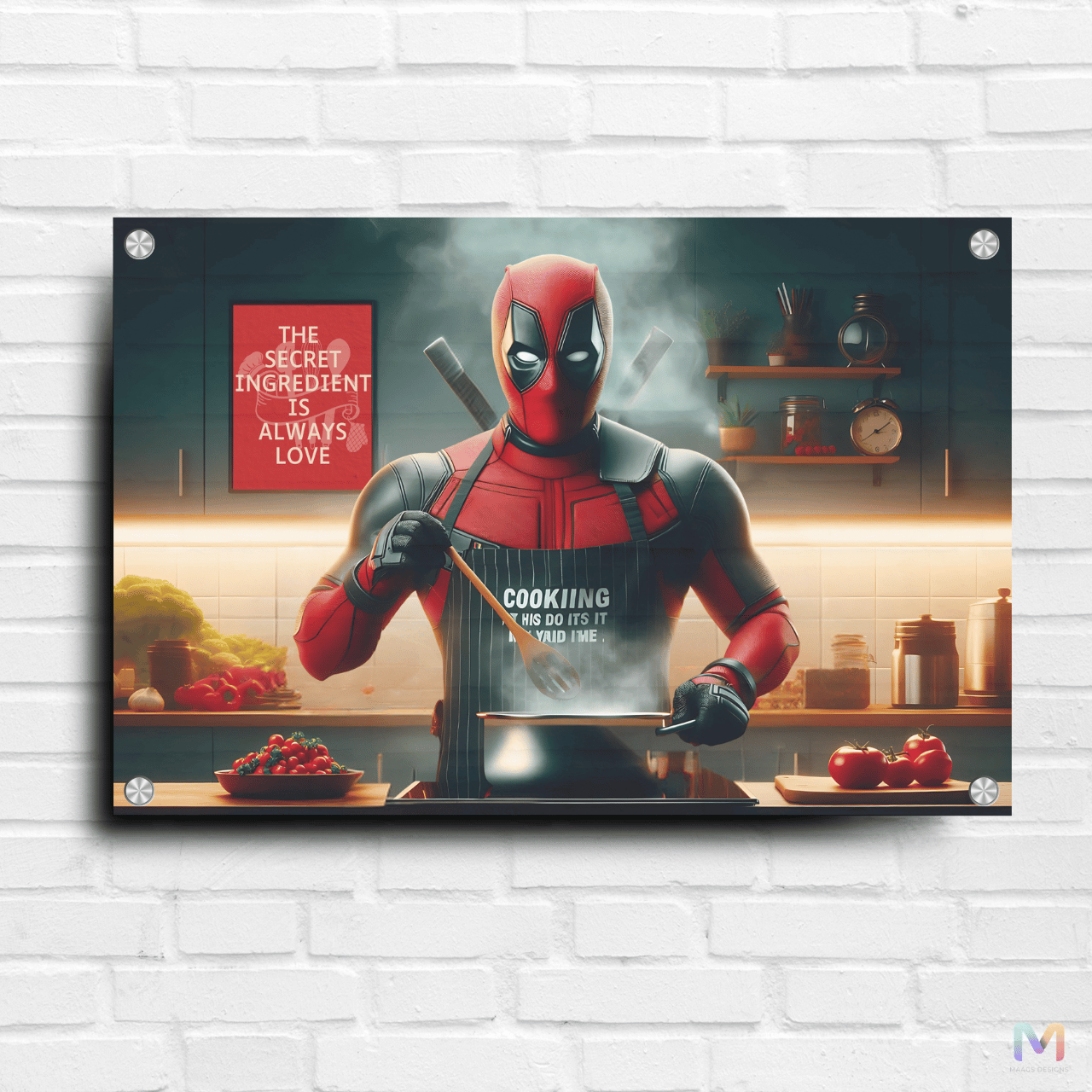 Deadpool - Cooking in the Kitchen (Premium Acrylic Glass Wall Poster)