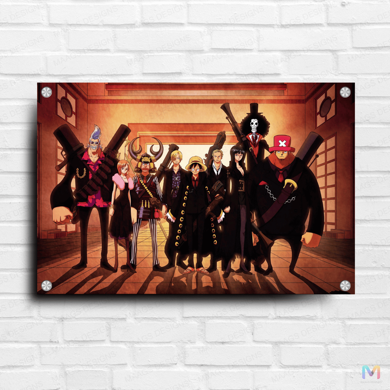 Straw Hat Pirates in Suit - One Piece (Premium Acrylic Glass Wall Poster)