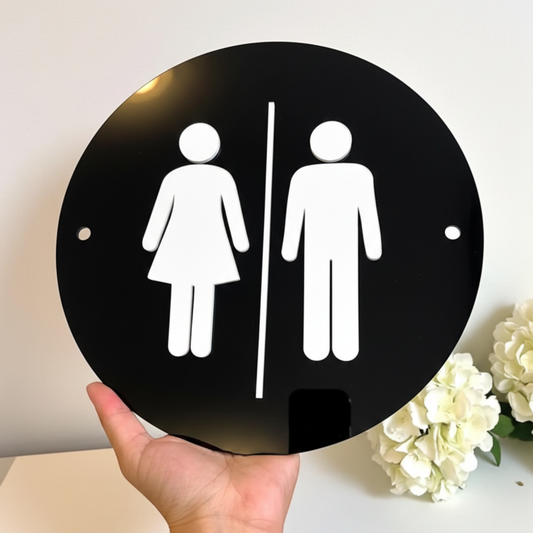 Classic Restroom Sign in Acrylic Acrylic: White in Black