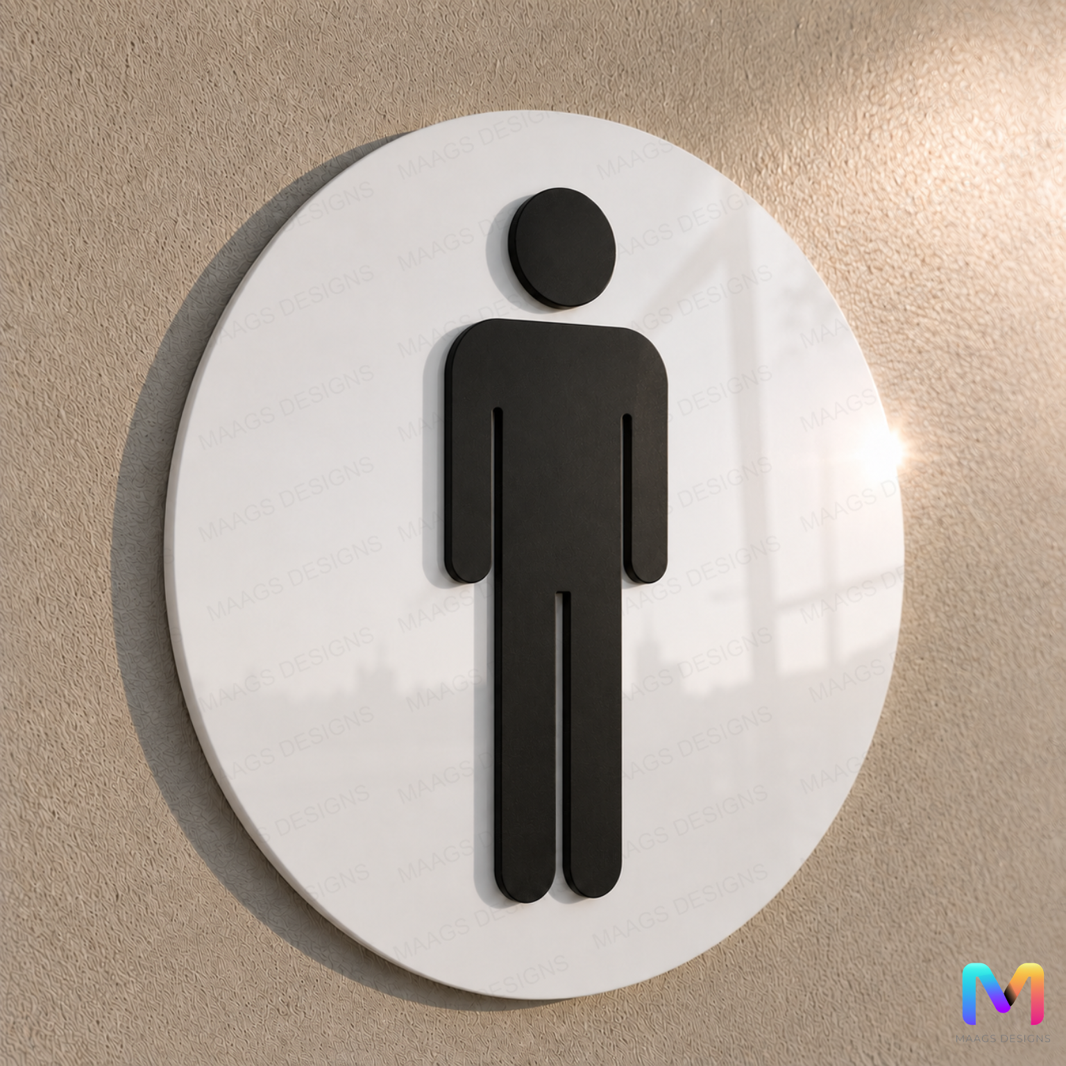 Classical Restroom Sign in Acrylic Acrylic: Black in White Male Restroom Sign