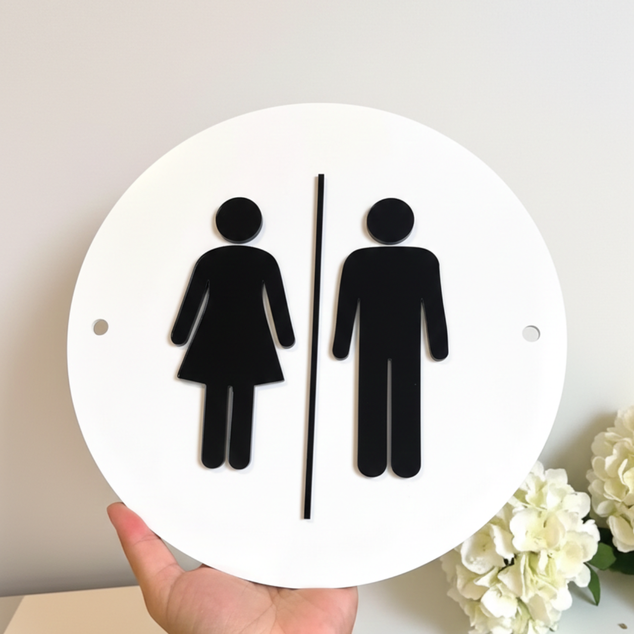 Classic Restroom Sign in Acrylic Acrylic: Black in White