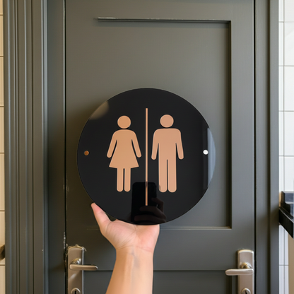 Classic Restroom Sign in Acrylic Acrylic: Rose Gold in Black