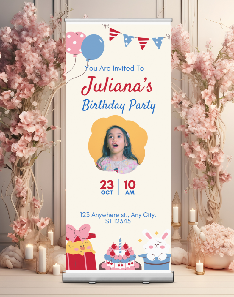 Birthday Banner Standee (with Stand) - Design #52 | Celebration Banner, Event Banner, Party Banner