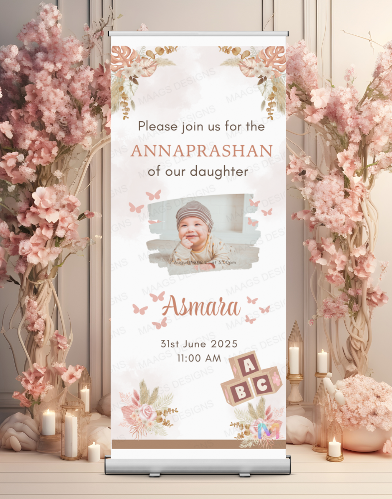 Annaprashan Customized Welcome Banner Roll up Standee - Design #45 (with stand)