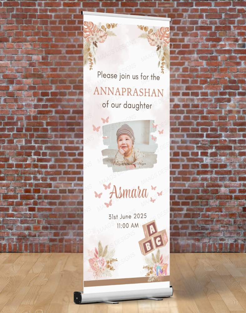 Annaprashan Customized Welcome Banner Roll up Standee - Design #45 (with stand)