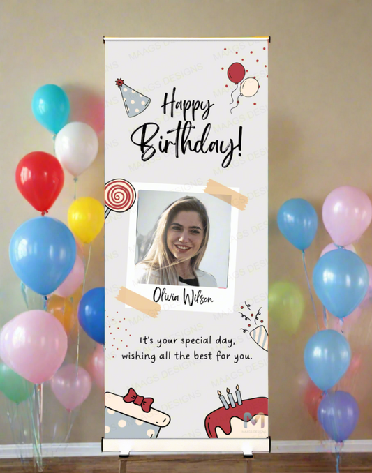 Birthday Banner Standee (with Stand) - Design #29 | Celebration Banner, Event Banner, Party Banner