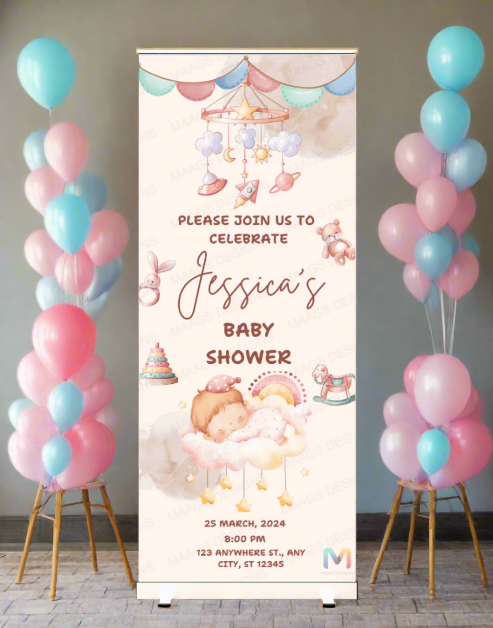 Baby Shower Banner Standee (with Stand) - Design #19 | Celebration Banner, Event Banner, Party Banner