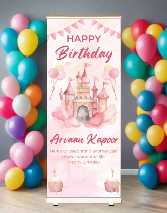 Castle Birthday Banner Standee (with Stand) - Design #18 | Celebration Banner, Event Banner, Party Banner