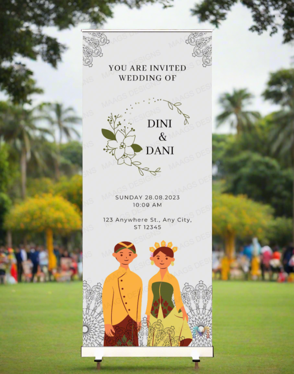 Wedding Banner Standee - #W28, Wedding Party Banner Stand, Wedding Standee (With Stand) Banner with Stand