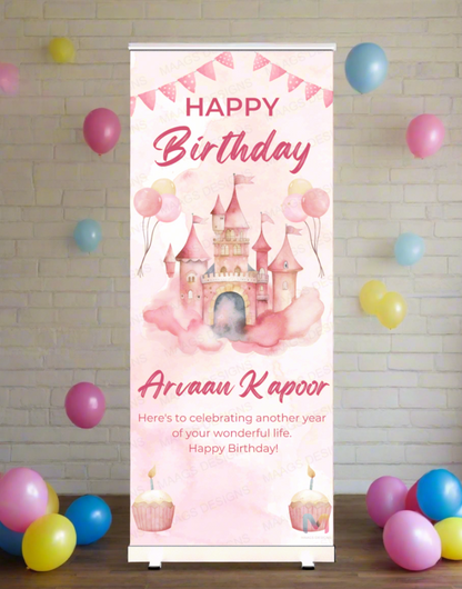 Castle Birthday Banner Standee (with Stand) - Design #18 | Celebration Banner, Event Banner, Party Banner