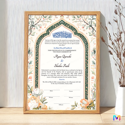 Nikahnama - Mughal Peacock Nikahnama with Frame,  Nikah Frames