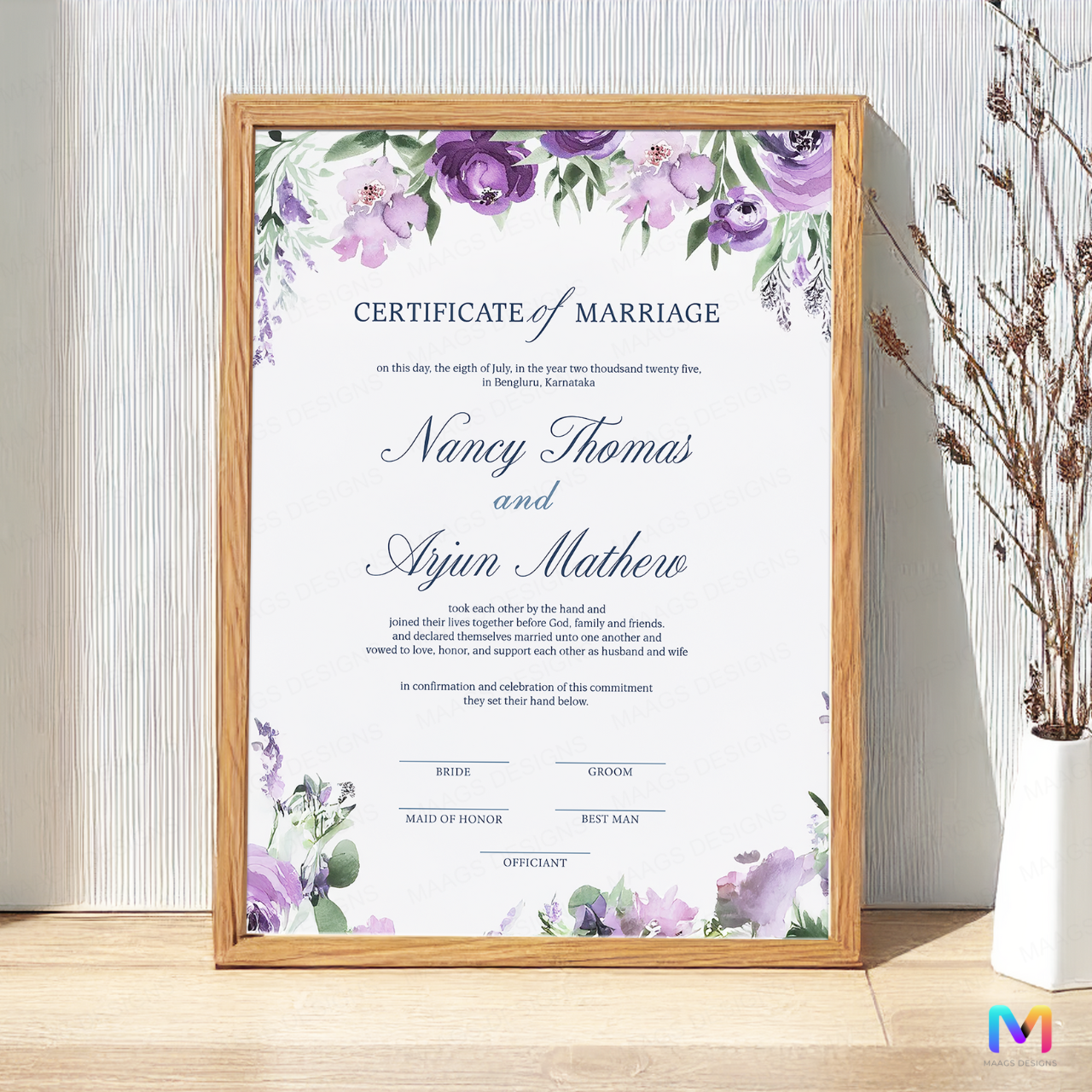 Lavender Bond - Wedding Keepsake Frames, Wedding Memorabilia, Wedding Wall Frames Premium Natural Wood Frame