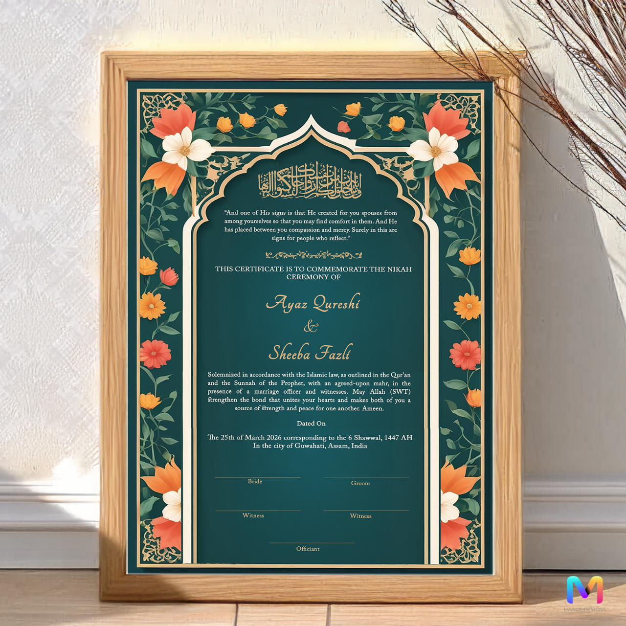 Nikahnama - Sultan Garden Nikahnama with Frame, Nikah Frames