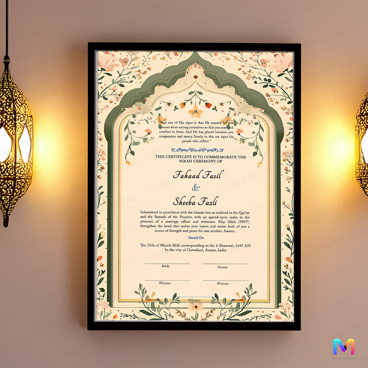 Nikah Frame Nikahnama - Mughal Peacock | Premium Nikahnama Frame – Maags Designs