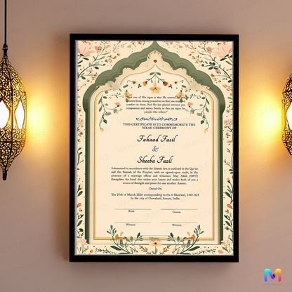 Nikahnama - Meher Garden Nikahnama with Frame, Nikah Frame 12 x 18 inches Black Synthetic Wood Frame