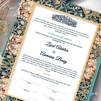 Nikahnama - Floral Morris Nikahnama with Frame, Nikah Frames