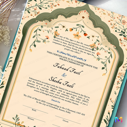 Nikahnama - Meher Garden Nikahnama with Frame, Nikah Frame