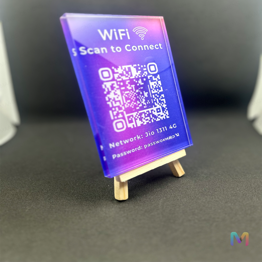 WiFi Code Block, Personalized WiFi Acrylic Block, Scan to Connect (with Stand)