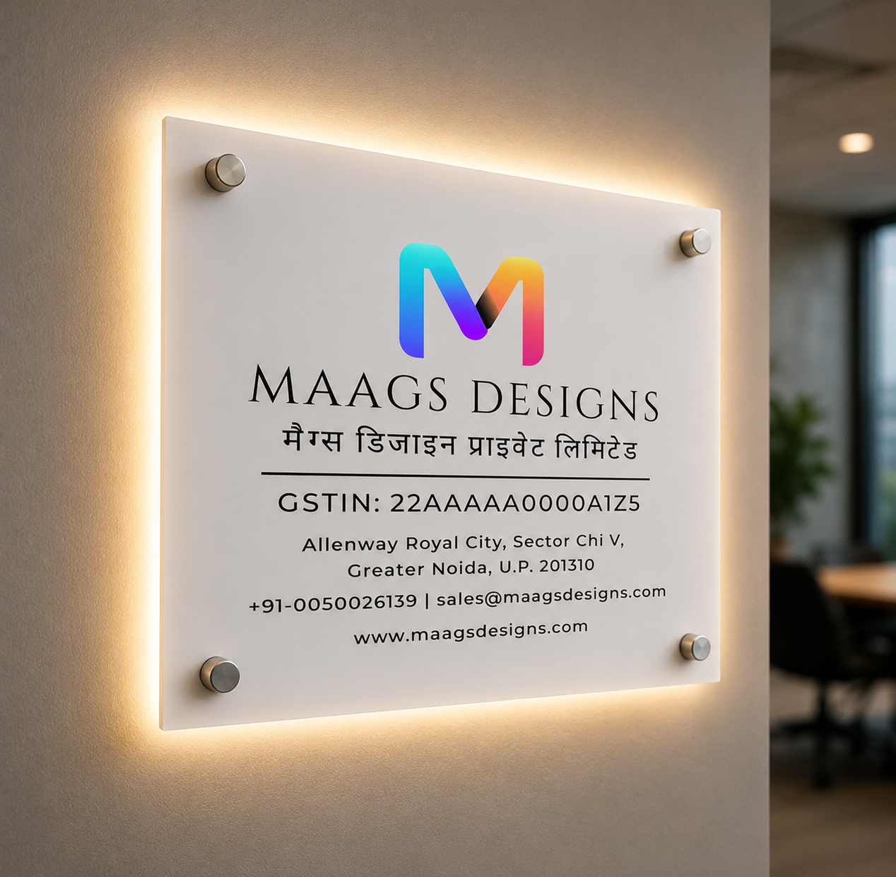 Office LED Logo Name Plate for Office, LED Office GST Name Plate