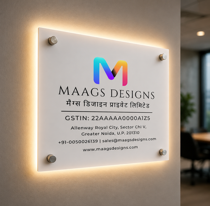 Office LED Logo Name Plate for Office, LED Office GST Name Plate