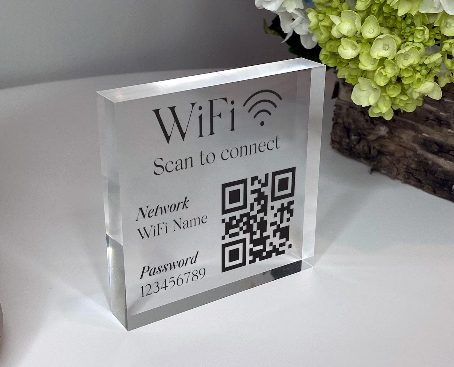 Clear WiFi Code Block, Personalized WiFi Acrylic Block, Scan to Connect